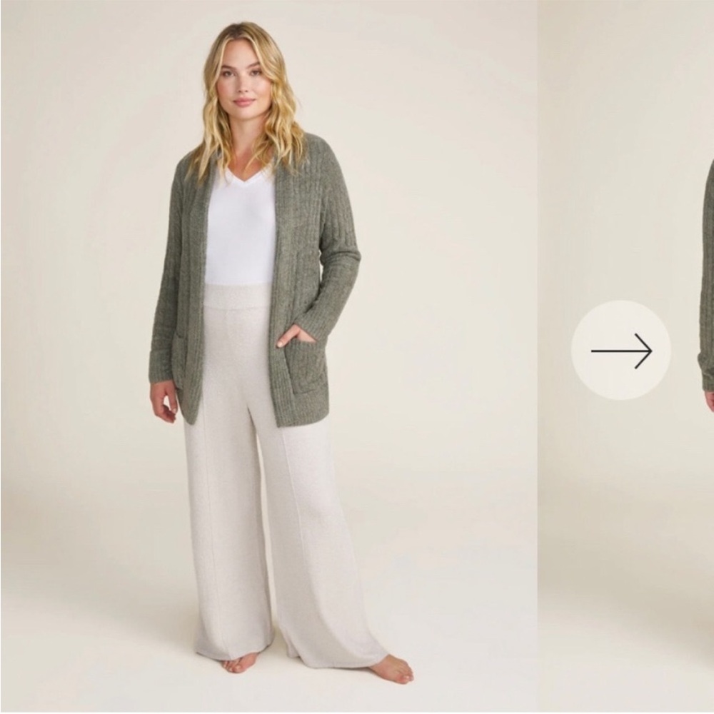 Barefoot Dreams Olive Green Open-Front Cable Cardigan
